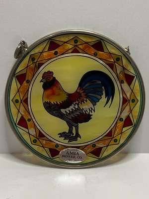 Stain Glass Suncatcher Rooster AMIA Denver Co. Chicken Hanging Window NEW