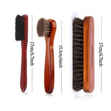 3Pcs Horsehair Shoe Brush Kit Leather Boot Polish Cleaning Shine Brushes US