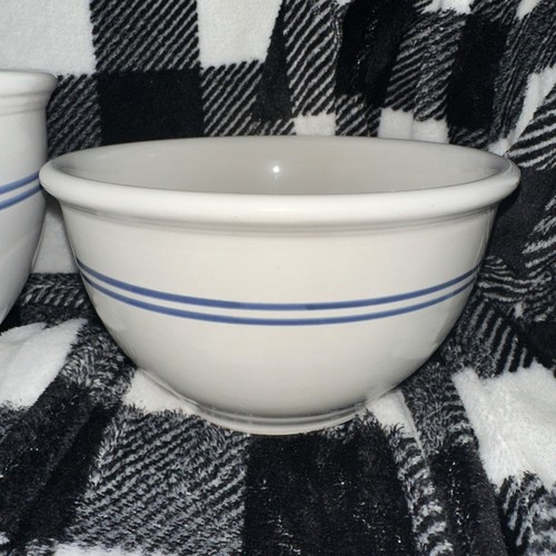 GIBSON Bowls Cream Nesting Mixing White w/Double Blue Stripe HEAVY Vintage 80’s - Picture 3 of 10