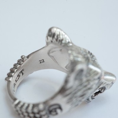 GUCCI Men's Anger Forest Sterling Silver Wolf Ring Size 10 (22