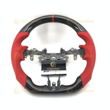 Per Acura RDX 2019-2022 Volante personalizzato in vera fibra di carbonio con pelle rossa