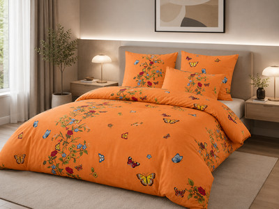 Webschatz Bettwäsche-Peach-Touch Butterwiese 40x80cm + 155x220cm Terra
