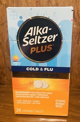 ALKA-SELTZER Plus Cold & Flu FizzyChews Orange Flavor 24 Count EXP 07/2026 NEW