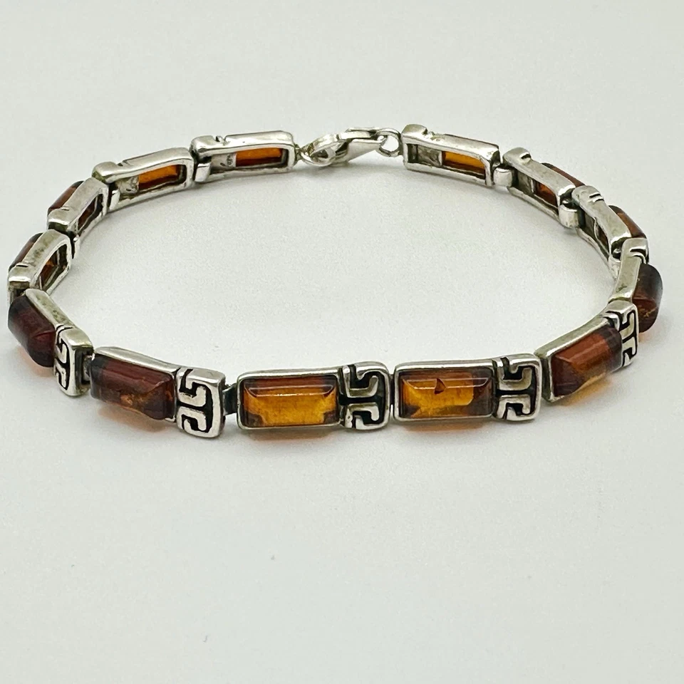 Lojas de presentes de férias PS 925 prata esterlina âmbar pulseira com fecho lagosta 7,5 ” - Imagem 3 de 4