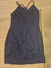 City Triangle Y2K Prom Dress Blue Open Zip Up Back, Size 13 Glittery Lace