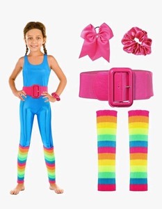 Girl Doll Costume Set Kids Unitard 80's Party Knit Leg Warmer Barbie Size 8-13