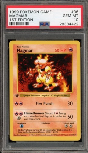 Pokemon Magmar Base Set Shadowless 1st Edition #36 PSA 10 Gem Mint