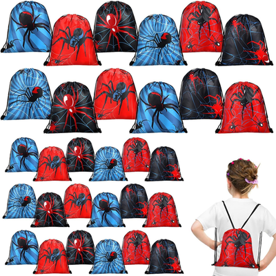 #ad 30 Pcs Spider Drawstring Goodie Gift Bags Spider Party Favors Hero Birthday Part $43.04