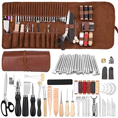 Lederbearbeitungsset Leder Werkzeugset Leder Bastelsets mit Schnitzen, Stanzen &