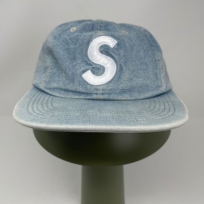 Supreme S Logo 6-Panel Hat Light Blue Denim Chambray Leather Strapback Cap Hype