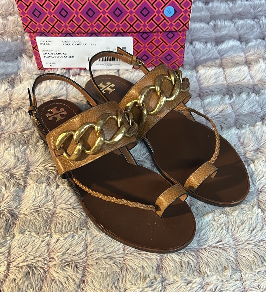 Tory Burch Chain Sandal Tumbled Leather size 9. New | eBay