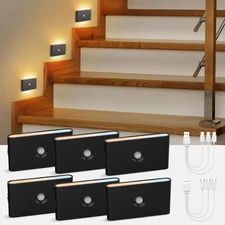 6 Packs Rechargeable Motion Sensor Stair Light Black (Magnetic Mounting Design)(
