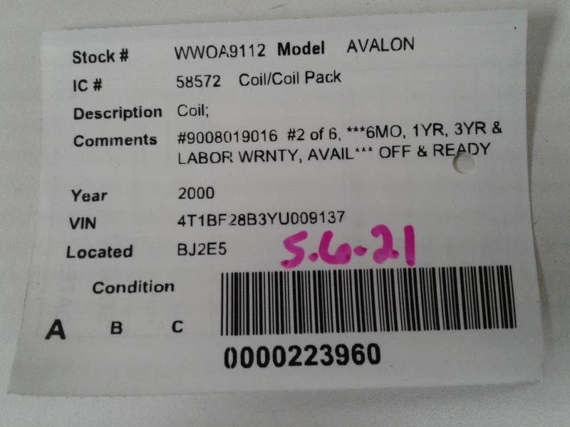 Coil/Ignitor Coil 6 Cylinder 1MZFE Engine Fits 02-06 CAMRY 643478 - Image 3 of 3