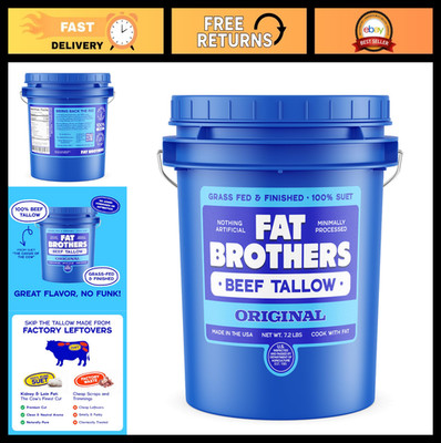 Grass-Fed Beef Tallow 7.2 Lbs Pail - 100% Pure Suet for Cooking, Frying, Baking,