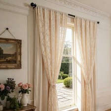 For FRENCH Themed For SEMI Sheer Curtain with Lace 140 200cm Beige Polyester