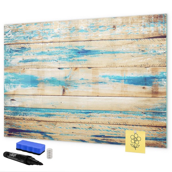 Glas Whiteboard Aus GehäRtetem Glas Mit Schwarzem Marker Zerkratztes Holz-image