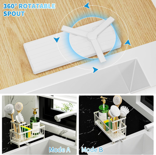 Cream Sponge Holder for Kitchen Sink, Sink Caddy Organizer with High Brush Holde - Picture 3 of 7