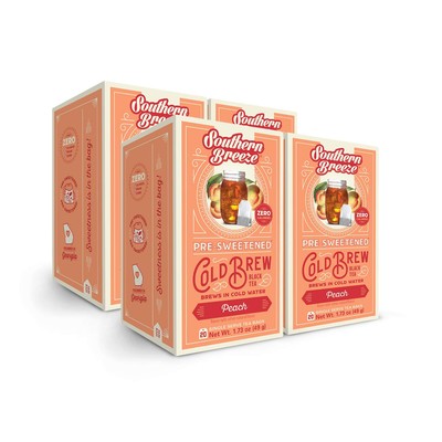 Southern Breeze Cold Brew Peach Tea Bags Zero Sugar 20 Count Pack of 4