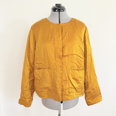 EILEEN FISHER Padded Jacket Coat Sandwashed Cupro & Silk Goldenrod Snaps Size XS