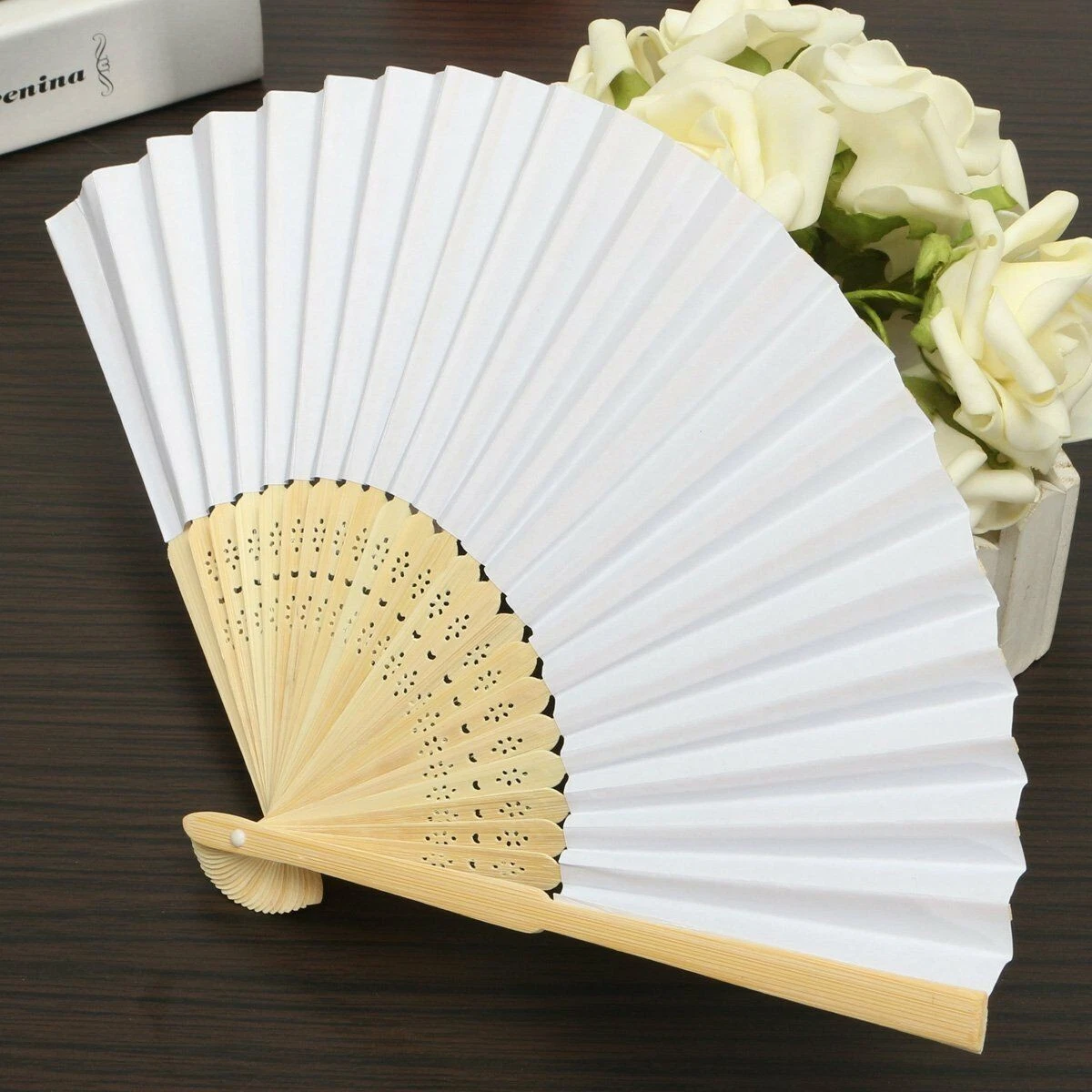 SET 50 VENTAGLI VENTAGLIO BIANCO PER MATRIMONIO WEDDING GADGET SPOSA CHIESA