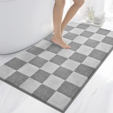Bathroom Rugs, 30" x 60" Soft Bath Rugs, Checkered Light Grey Grey