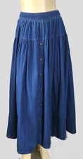 Vintage Star Fire Usa Western Button Tiered Hippie Boho Full Denim Jean Skirt L