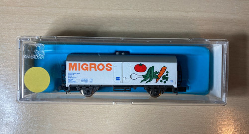 Rivarossi 9326 Kühlwagen, Gattung Ibefhps, 2-achsig, weiß "MIGROS" Spur N, OVP | Zustand: Gebraucht