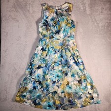 Adrianna Papell Dress Size 6 Blue Floral Sheer Lined Sleeveless Fairy Ethereal