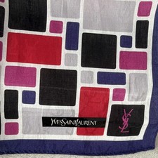 Vintage Yves Saint Laurent YSL Geometric Color Block Silk Scarf Black Red