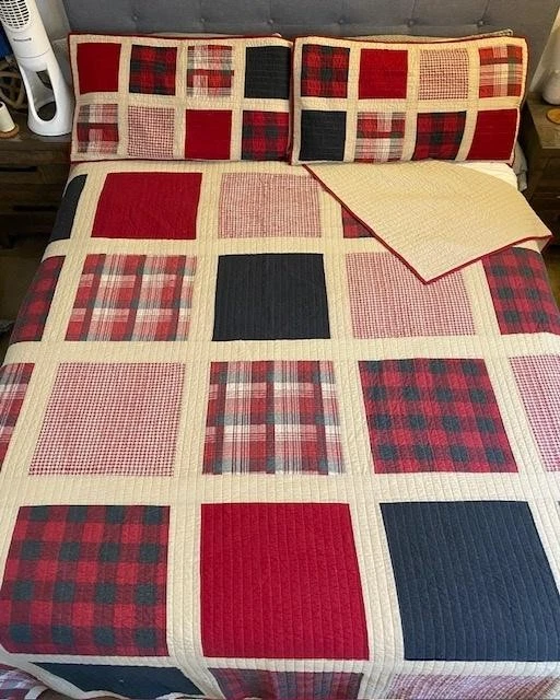 Conjunto de colcha Woolrich Cal King 3 peças xadrez vermelho patchwork 2 fronhas 110 pol. x 96 pol. - Imagem 2 de 4