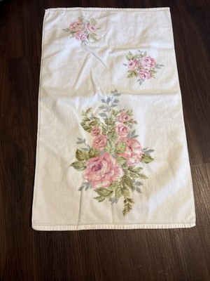 2 Vintage 70s Mid Century Hand Towel Martex Terri Down Pink Floral NWOT Old Stoc