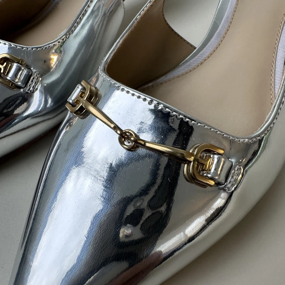 Sam Edelman Shoes Womens Size 6.5 Slingback Kitten Heel Loafer Metallic New - Image 3 of 4