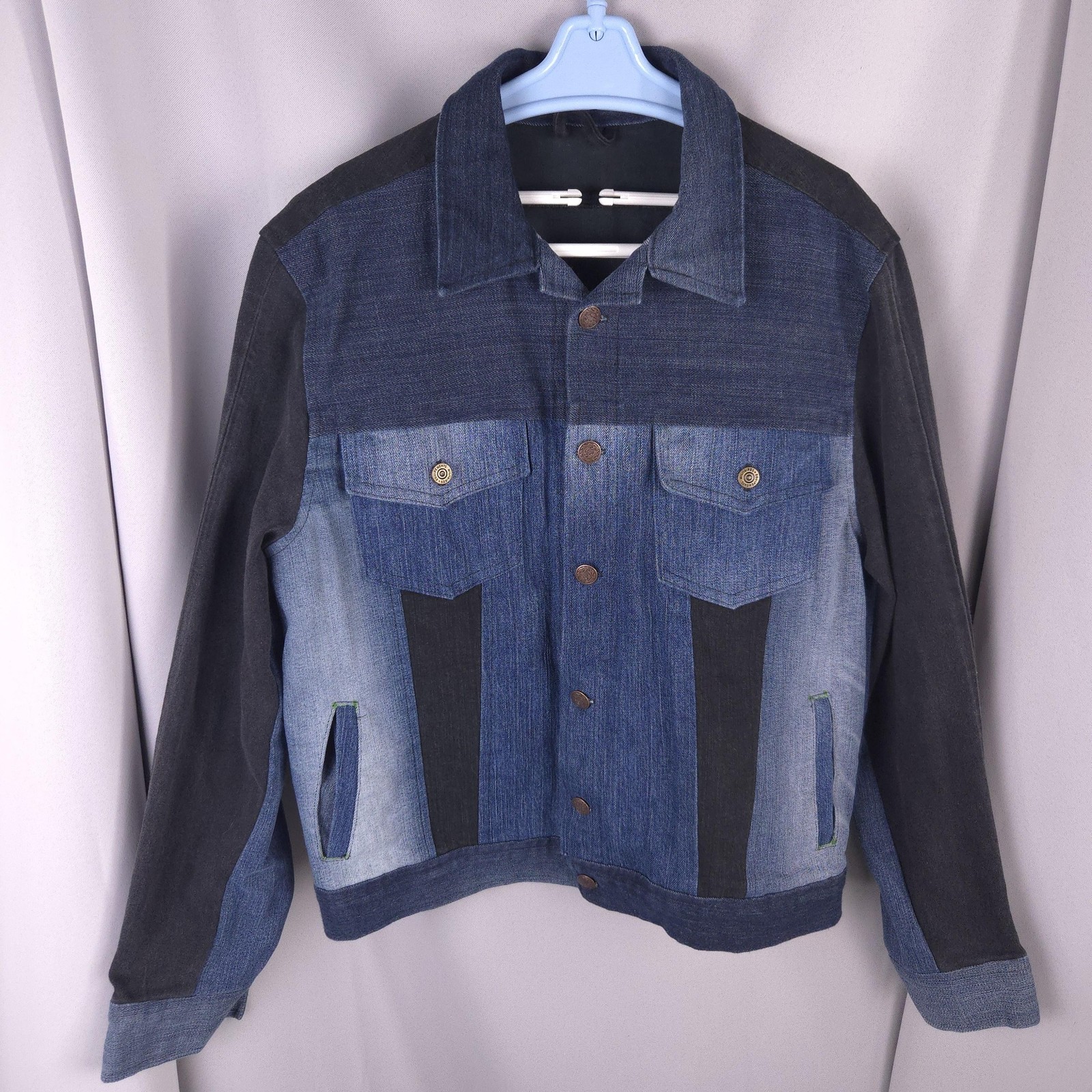 Mens Denim Jacket Medium Blue Patchwork Equipemen… - image 1