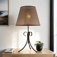 GemüTliche Tischleuchte Abuela 55Cm Braun Landhaus Stoff Metall Nachttischlampe