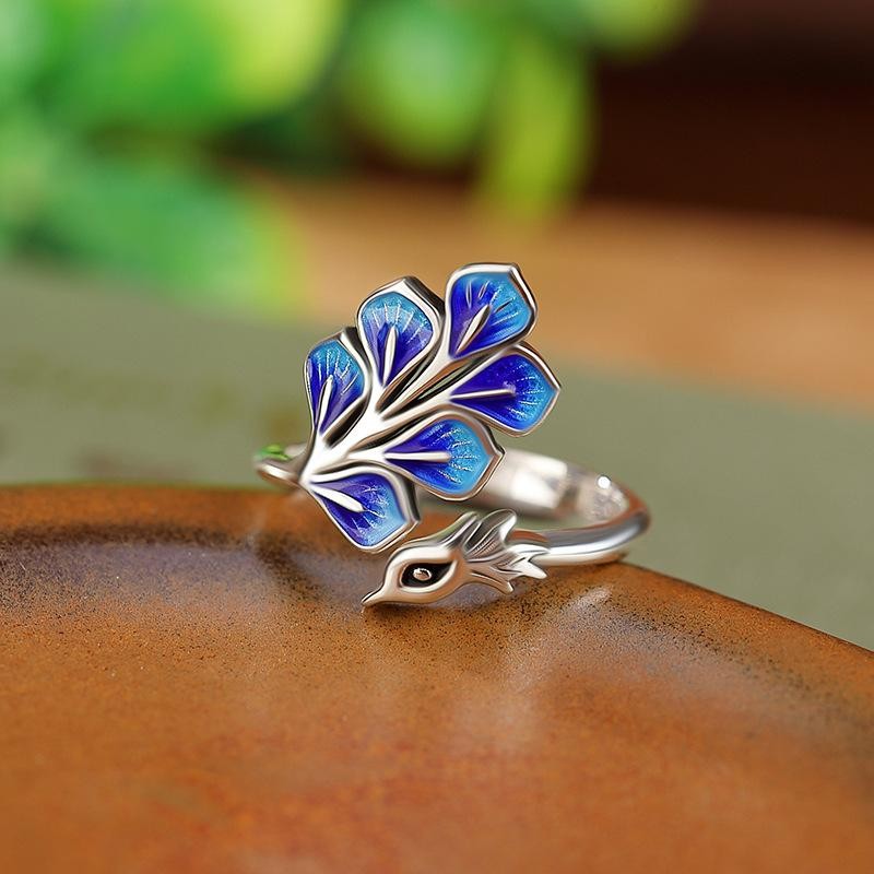 925 Sterling Silver Blue Peacock Ring for Women Elegant Engagement Wedding Gift