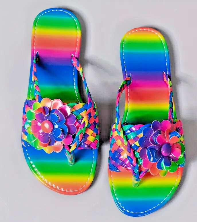 Colorful Floral Slides Flip Flop Sandals for Women Size 10