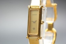  Exc 5 GUCCI 1500L Gold Dial 12mm Bangle Quartz Women's Watch Authentic