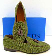 Pair of Men's J. McLaughlin Stemar Oskar Green Herringbone Tassel Loafer Sz 10.5