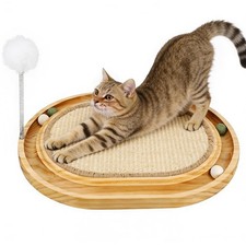 Sisal Cat Scratcher Toy Natural Scratching Pad Wooden Interactive Ball Track