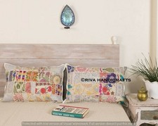 Indian Vintage Patchwork Throw Cotton Kantha Decorative White Sofa Pillow Case