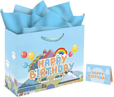 13" Large Cartoon Blue Dog House Party Supplies Gift Bag Set with Greeting Card