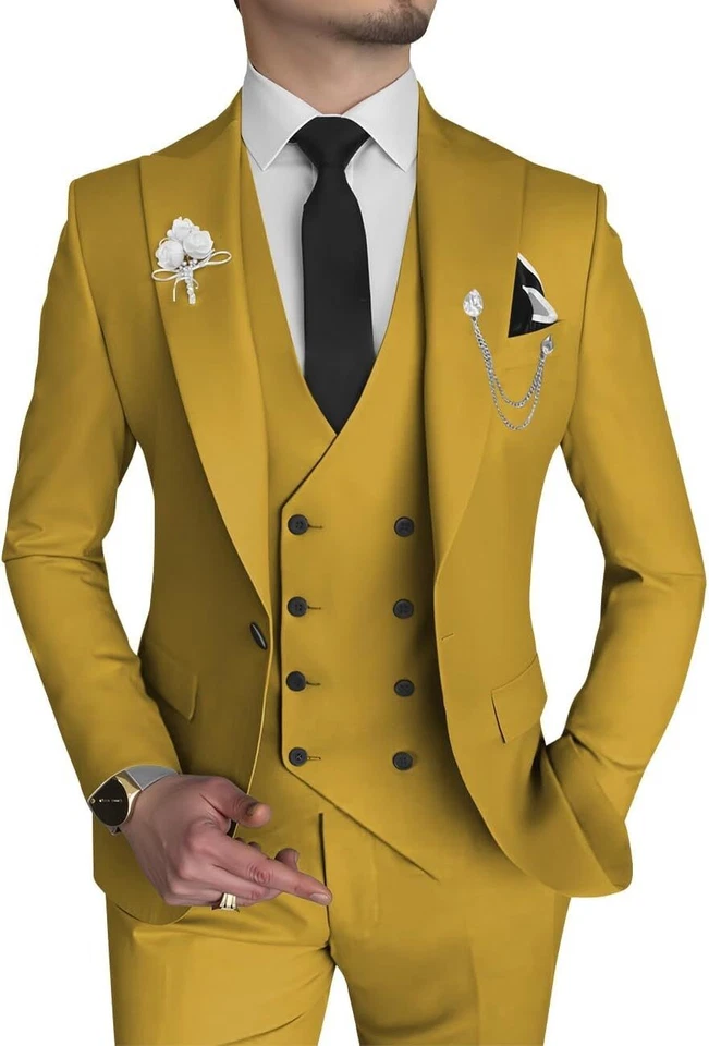 Traje de 3 piezas ajustado de doble botonadura para hombre boda graduación cena fiesta conjunto Foto 3 de 4