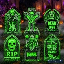 6Pcs Halloween Outdoor Decorations, Glow in the Dark Tombstone Yard Signs