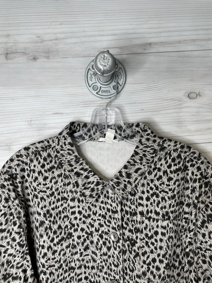 Tribal Jeans Jacket Womens Large Black Gray Leopard Print Button Front Stretch - Image 2 of 4