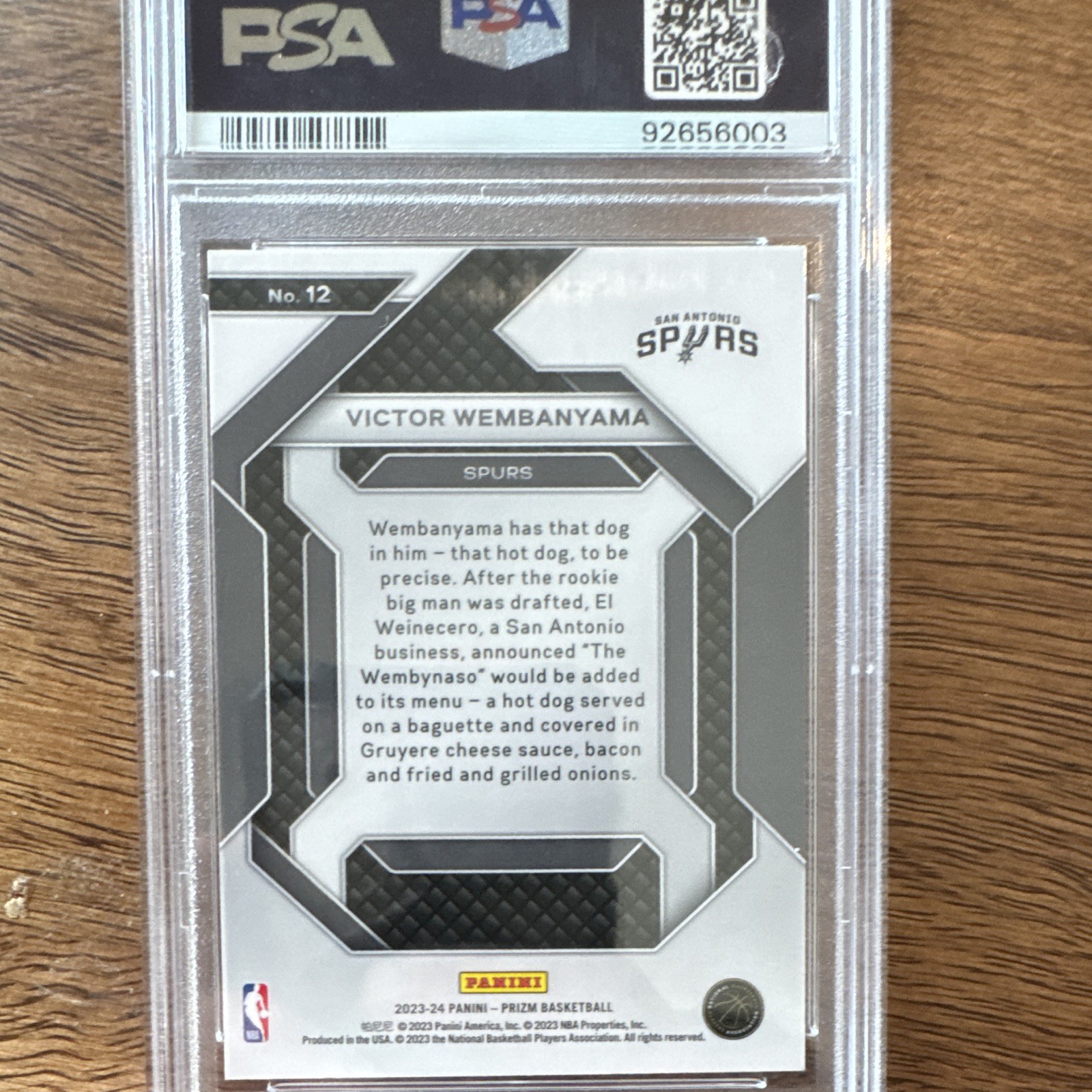 Panini Prizm 2023-24 Emergent Victor Wembanyama #12 Spurs RC PSA 9 view 2