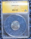 1943-S Lincoln Cent - ANACS MS65