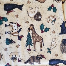Debbie Mumm Cotton Fabric Christmas Wildlife Ivy Gold Stars Tan 38" x 44"
