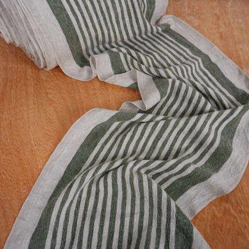 100% linen fabric 340gsm French grey green stripes grain sack vintage linen flax - Picture 13 of 18