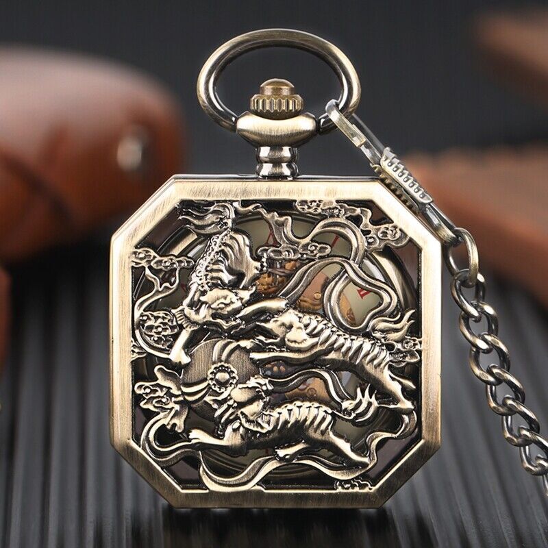 Exquisite Tiger Skeleton Hand-Wound Mechanical Pocket Watch Necklace for Men and Women