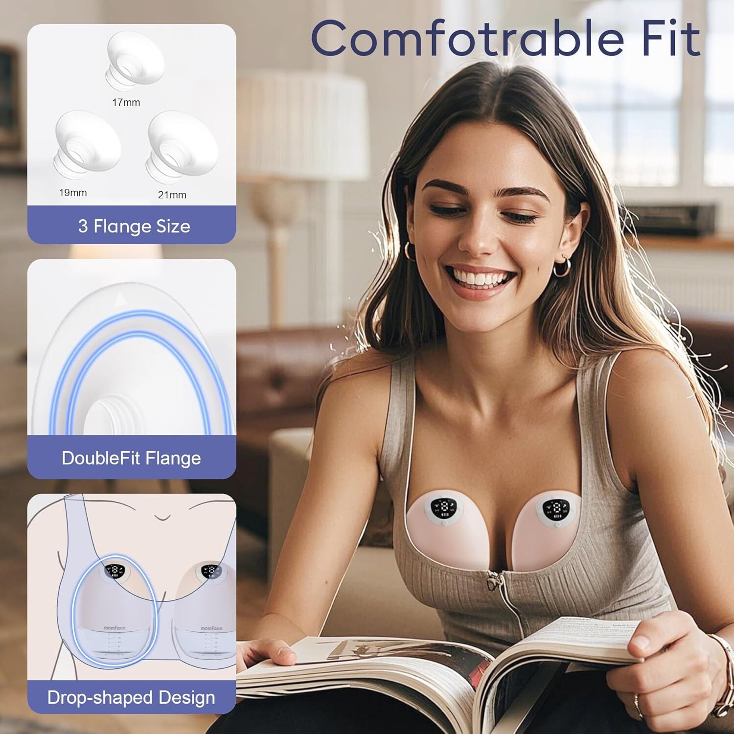Momfann Breast Pump Wearable, Hands-Free APP Control Portable NEW Sealed (D3)